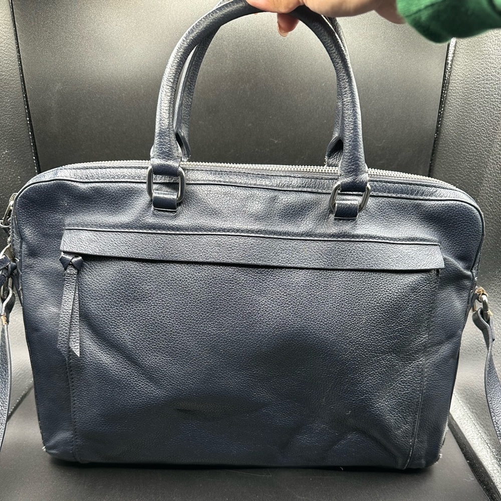 Danier Navy Blue Leather Laptop Case Bag Crossbody Tote Darius